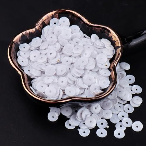 Wambere 3000 Stück Durchmesser 6mm Pailletten,Pailletten zum Basteln,Lose Pailletten Sequin mit Loch,für DIY Nähen Basteln Kunsthandwerk Schmuckherstellung Kleidungsdekoration Nagelkunst,Weiß