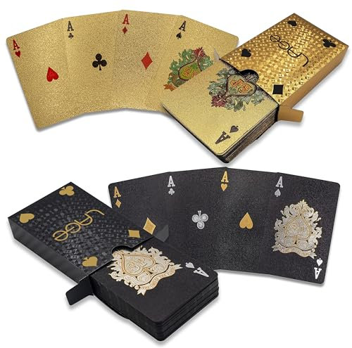Lage, 2 Mazzi di Carte da Poker da 54 con Jolly. Cards in Plastica per Scala 40, Canasta, Blackjack, Burraco, Giochi di Magia, Professionali e Impermeabili (1 Oro + 1 Nero)