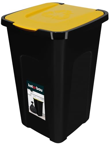 KOTARBAU® Cubo de basura de 50 l con tapa para separación de residuos de polietileno amarillo con tapa para interior y exterior, contenedor de basura industrial