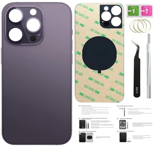 14 Pro Max Back Glass Replacement for iPhone 14pro Max Back Cover Glass (Deep Purple, 6.7 Inch) with Pre-Installed Tape + Installation Instruction + Repair Tools (Deep Purple)