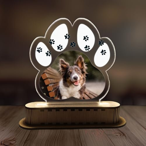 CrisPhy Lámpara Personalizada con Foto de tu Mascota y Huellas. Regalo Original para Amantes de los Animales. Placas Conmemorativas para Mascotas