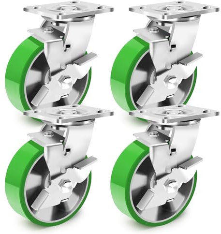 Humagineer 150mm Industrielle Schwerlastrollen mit Bremse, Aluminiumkern PU Lenkrollen Schwerlast Tragfähigkeit 2200KG, Hohe Härte, Leise und Verschleißfeste Rollen für Möbel und Geräte, Satz von 4