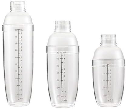 Snow Gram Shaker Cup 3 Pieces, PC Resin Drink Shaker for Martini Cocktail Weinmilch, Mix Beverage Bottle 360°Leak Proof, Bar Tool for Bar Coffee Shop Bubble Tea Shop Restaurant, 1000ML, 750ML, 500ML