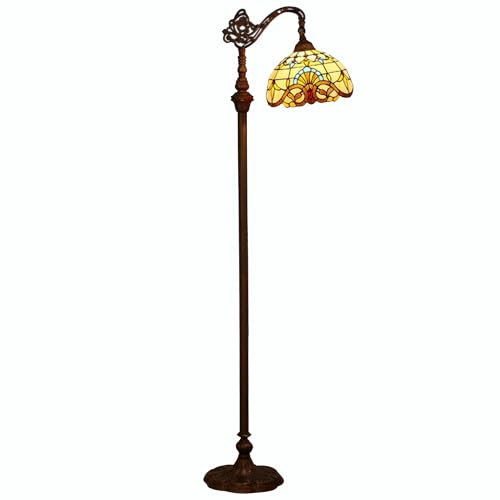 LED Wohnzimmer Vintage Stehleuchte Tiffany Stil Stehleuchte Barock Glasmalerei Lampenschirm Büro Studyroom Leselampe Cafe Stehleuchte E27 Einstellbare Lampenfassung (165.30CM)