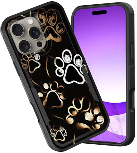 CICPLKSE for iPhone 16 Pro Max Case,Dual Layer Heavy Duty Hybrid Shockproof Hard PC Soft Silicone TPU Bumper Protective Cover Case for iPhone 16 Pro Max 6.9 inch 2024,Dog Paw Print