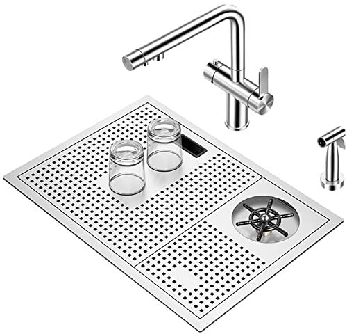 XUCS Küchenspüle Mit Wasserhahn Kombi Set, Einbau-Küchenspüle, Einzelbecken Aus Edelstahl 304 Mit Wasserhahn, Druckbecherspüler, Abflusssieb, Für Küche, Bar