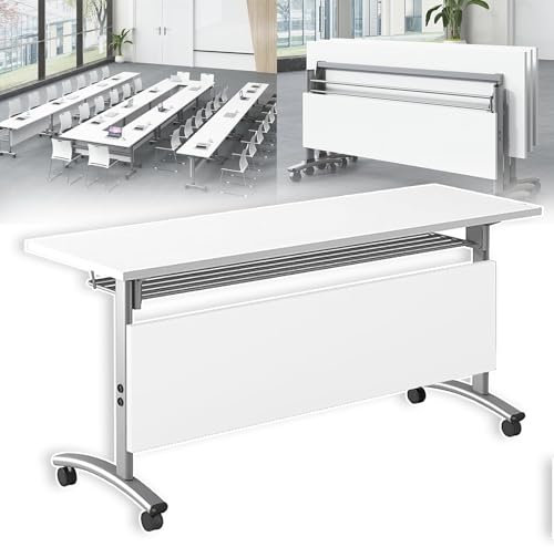 AYMIXEM Klappbarer Konferenztisch, Faltbarer Konferenzraum, Schulungsraum, mobiler Klapp-Schulungstisch, großer rechteckiger Besprechungs- und Seminartisch mit Rollen, rechteckiger modular