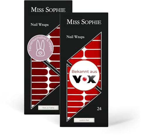 Original Miss Sophie 2er Set Nagelfolien I Nagelaufkleber in Paris Je T'aime & Lipstick Red I Nagelfolie selbstklebend I Schnelle & einfache Anwendung I Bis zu 3 Wochen Halt I Nail Wraps