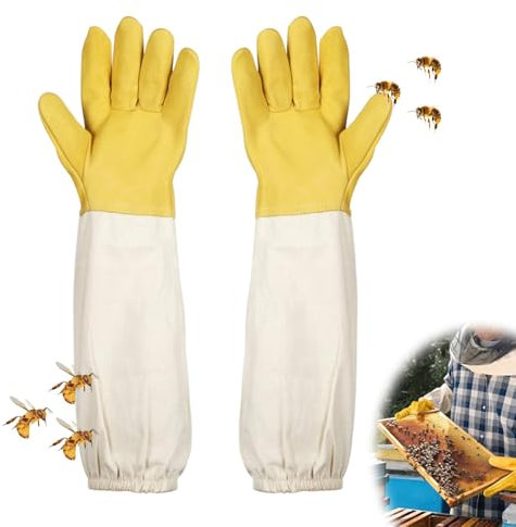 Casenly Imkerhandschuhe aus Ziegenleder, Imkerhandschuhe Stichfest Imker Handschuhe Herren Damen Segeltuch Imker Schutzhandschuhe Imker Zubehör Canvas Imkerhandschuhe 50cm für die Gartenarbeit