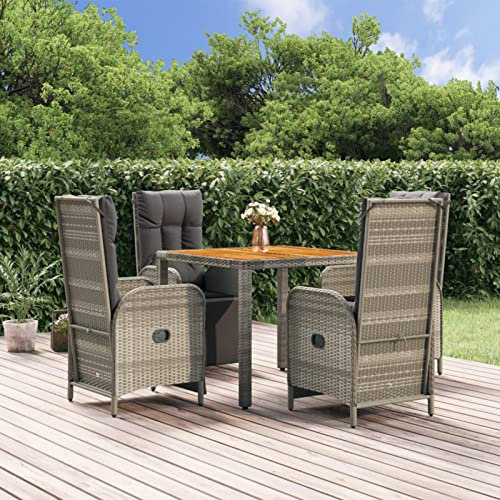 IKAYAA Rattan Essgruppe 4 Personen Gartenmöbel Essgruppe mit Verstellbare Hochlehner Stühlen Garten Sitzgruppe Grau Rattan Gartenmöbel Set mit Auflagen Sitzgarnitur mit 90 cm Tisch
