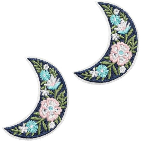 2 Pcs Moon Flower Funny Emblem Patch Iron On Sew On Colour Embroidered Fastener Cute Style Applique Tactical Military Patches for Clothes,Jeans,Jacket,Hats,Backpacks,Vest,Bags