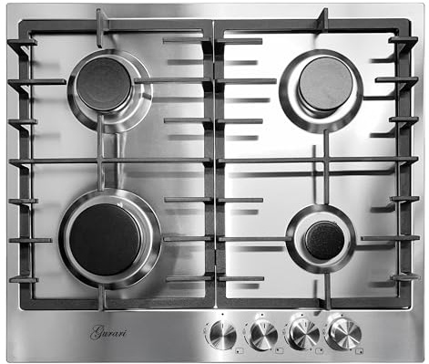 Gurari GCH FB 604 Gaskochfeld 60 cm, Edelstahl 4,0 KW WOK, 4 Gasbrenner,Autark