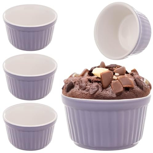 KADAX Soufflé Moulds, Set of 3, Diameter 9 cm, Crème Brulee Bowls, Small Ceramic Oven Moulds for Creme Brulee, Souffle & Ragout Fin (Purple)