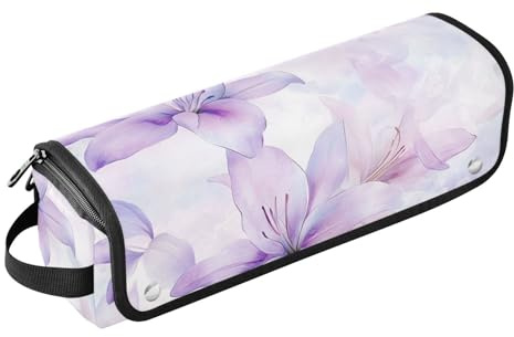 Yoogain Étui de voyage 2 en 1 pour fer à friser et tapis résistant à la chaleur avec fermeture éclair imperméable pour fer plat, fer à lisser, fer à friser, fleurs de lys aquarelle, lumière, fleurs de