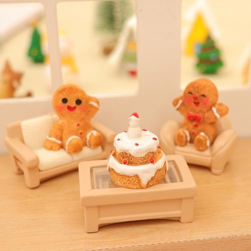 KARLOR Minatur Weihnachts-Möbelset, 6 Pcs Mini Möbel Set Lebkuchenmann Figur Sofa Stuhl Couchtisch Micor-Landschaft Szene Weihnachten Auto Tischdeko