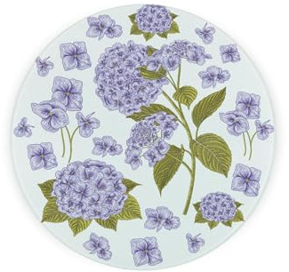 Purple Hydrangea Round Glass Trivet - Pretty Floral Décor Kitchen Gift Small Textured Chopping Board/Worktop Protector 20cm x 20cm (8 x 8)