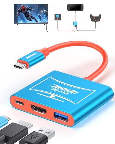 JEMDO Switch 2 Dock für TV (V22.0.0), HDMI Adapter 4K@144Hz HDR, HDMI 2.1 USB-C Hub mit 48Gbps, USB 3.2 & 100W PD Schnellladen, tragbare Travel Dock kompatibel mit Switch 2 / OLED / 2017