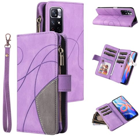 xinyunew Coque pour Xiaomi Poco M4 Pro 5G/Redmi Note 11S 5G, Housse Etui en Cuir PU Portefeuille [Antichoc] [Magnétique] [avec 9 Emplacements] [Stand Fonction] Flip Coque,Violette