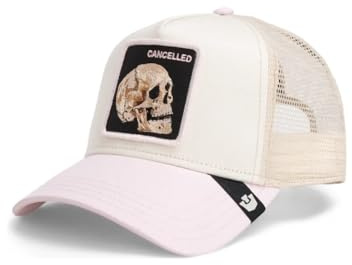 Goorin Bros. Trucker Cap The Cancelled Skull Whisper, The Farm, Beige und Pink, mit gesticktem Totenkopf-Patch