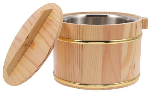 SHINEOFI Rice Cooking Container Wooden Bucket with Lid Natural Material and Inner Liner for Home and Party Use 18Cm