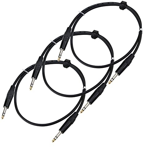 3er Set Pronomic Stage INSTS-1 Stereo-Klinkenkabel (symmetrisch abgeschirmt, zweiadrig, 6,3mm Stereo-Klinke ⇒ 6,3mm Stereo-Klinke, 1 m lang) Schwarz