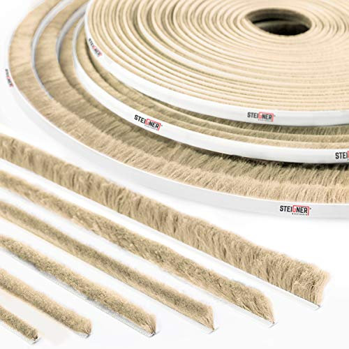 STEIGNER 20m Joint brosse adhésif pour porte coulissante BEIGE, bande de brosse anti-poussière, hauteur 7 mm