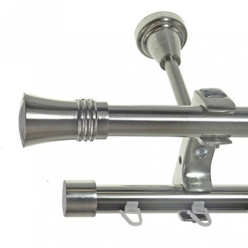 BASIT Rohr + Innenlauf Gardinenstange Deckenmontage 2 läufig 240cm lang Edelstahl Look Metall Gardinenstange 2 läufig Deckenbefestigung Ø20mm I D61 RI