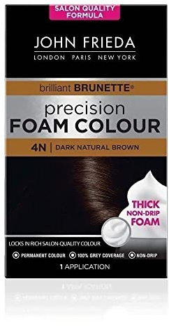John Frieda Precision Foam Colour 4N, Salon-Finish Dark Natural Brown Hair Dye, Dark Brown Permanent Hair Colour, 100% Grey Coverage