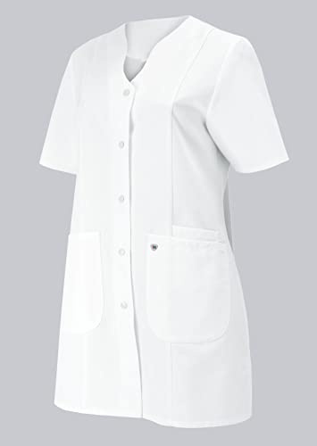 BP 1640-485-21-36n Damen-Kasack, 1/2 Hülse, V-Ausschnitt mit Druckknopfband, 215,00 g/m² Stoffmischung, weiß, 36n