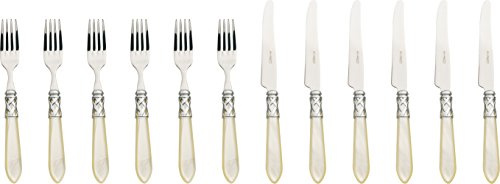 Bugatti, ALCAM-S4280, Set di Posate da Dolce Aladdin, 12 pz., in Acciaio Inox e ABS, 36 x 26 x 4 cm, Avorio (Elfenbein)