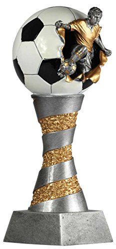 Pokal Fußball Lyon Exclusiv aus Resin Silber/Gold handbemalt, 26 cm hoch mit Gravur