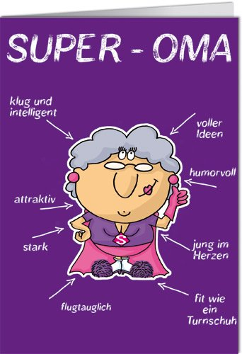 modern times Grußkarte mit Umschlag/Klappkarte LUSTIG - Motiv: SUPEROMA, Anlass: Fun, Künstler/Verlag STOCKEBRAND, Kathrin, Größe: 11,5x16 cm