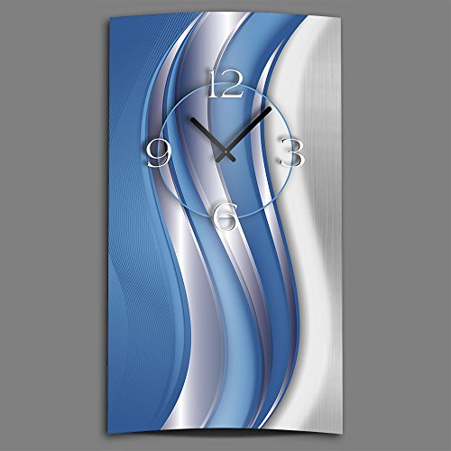 dixtime Abstrakt blau Silber hochkant Designer Wanduhr modernes Wanduhren Design leise kein Ticken 3D-0026