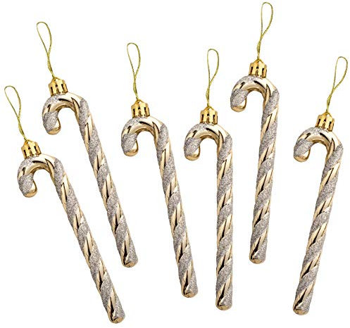 WeRChristmas Candy Cane Baubles Christmas Tree Decorations with Glitter - Gold/Silver, Pack of 6
