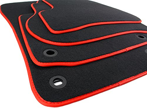 kfz-premiumteile24 Fußmatten Velours Kompatibel mit Golf 5 1K Golf 6 5K Jetta Scirocco Stoffmatten Automatten Premium Qualität Schwarz/Rot Druckknopf Oval