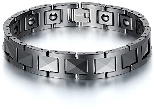 JewelryWe Schmuck Herren Magnet Armband, Keramik Porzellan, 12mm Breit I Link Gesundheit Magnetarmband Armreif, Schwarz