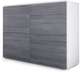 Vladon Sideboard Rova, Made in Germany, Kommode mit 4 Türen, Weiß matt/Avola-Anthrazit (92 x 72 x 35 cm)
