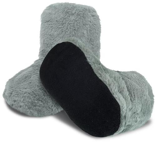 Things2KeepUWarm Snuggles Furry Microwave slippers size 4-7 ladies Heated Foot Warmers (Light Grey)
