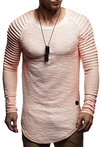 Leif Nelson Maglione da Uomo Girocollo Felpa LN-8129 Salmone Rosa X-Large