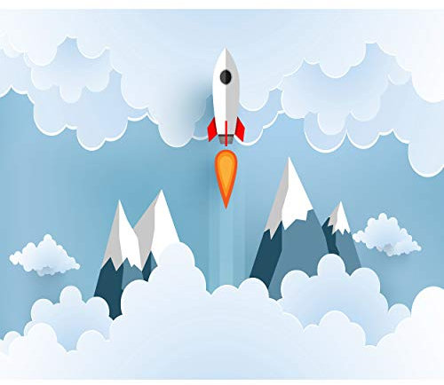decomonkey - Papier Peint Panoramique Enfants 350x256 cm - Décoration murale moderne – Tapisserie décorative pour chambre salon - Nuages montagnes ciel moderne avion enfant d'âge préscolaire