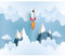 decomonkey - Papier Peint Panoramique Enfants 350x256 cm - Décoration murale moderne – Tapisserie décorative pour chambre salon - Nuages montagnes ciel moderne avion enfant d'âge préscolaire