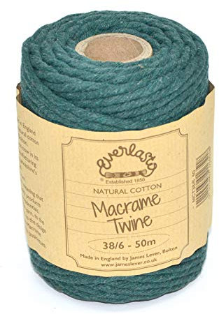 Everlasto - Rocchetti da 50 m, in morbido cotone colorato, per macramè, 4 mm circa, colore: verde muschio