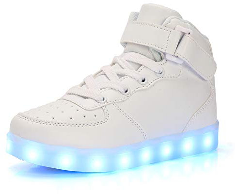 Kauson 7 Farben LED High-Top Schuhe USB Aufladen Leuchtschuhe Licht Blinkschuhe Leuchtende Sport Sneaker Light up Wasserdicht Laufschuhe Gymnastik Turnschuhe Damen Herren Unisex Kinder Shoes 25-46EU