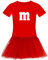 T-Shirt M&M + Tüllrock Karneval Gruppenkostüm Schokolinse 11 Farben Damen XS-3XL Fasching Verkleidung M's Fans Tanzgruppe, Größenauswahl:XS, Farbauswahl:rot - Logo Weiss (+Tütü rot)