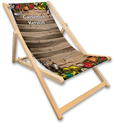 Unikatolo Liegestuhl mit Name, Garten, Blumen, Holz, Landhaus, Gartendeko, Geschenk für Frauen, Gartenfee, Blumenfee
