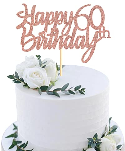 Sumerk Rose Gold Glitter Happy 60th Birthday Cake Topper 60th Cake Topper for Birthday Anniversary Party Decorations - Pack of 1