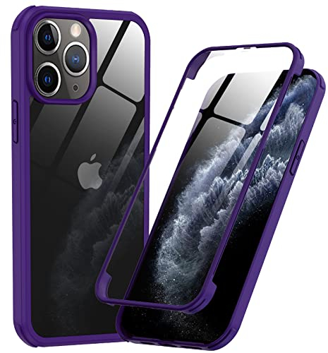 PHONEAURA Carcasa de cristal para iPhone 11 Pro (protección completa, protección completa, doble cara), color morado