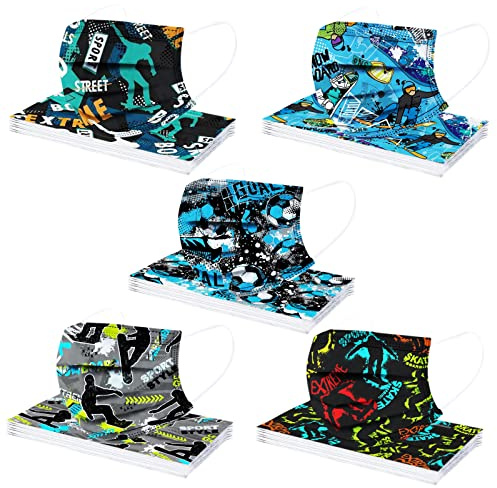 50 Stück Kinder für Maske_Einweg_Mundschutz Cartoon Druck 3-lagig Gesicht Bandanas 3D Druck für Jungen Mädchen Staubdicht Atmungsaktiv Halstuch Multifunktionstuch für die Schule