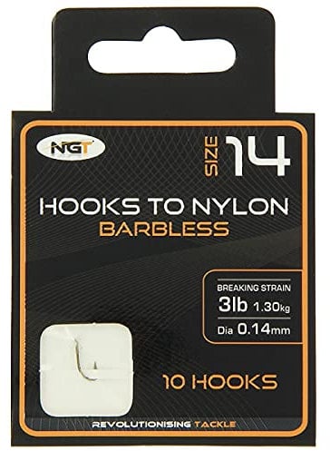 x10 NGT Barbless Hooks to Nylon in Size 14