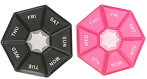 IKAAR 2 Stück Tablettenbox 7 Tage Pillendose Wöchentlicher Medikamentenbox Rund Tabletten Wochenbox Medikamentendosierer